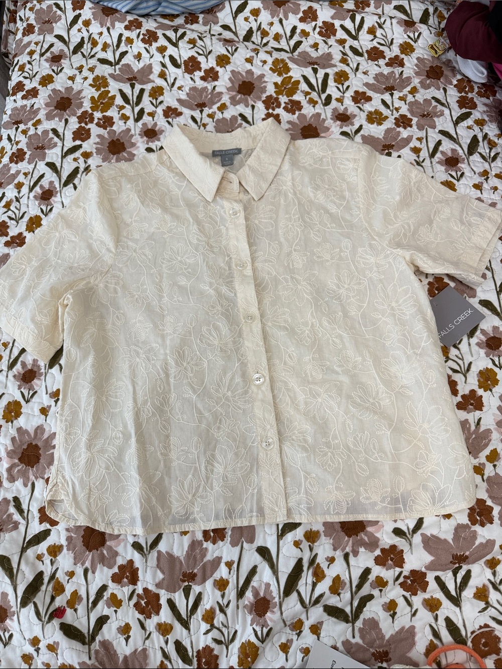 Marshalls Cream Embroidered Short-Sleeve Button-Down Shirt